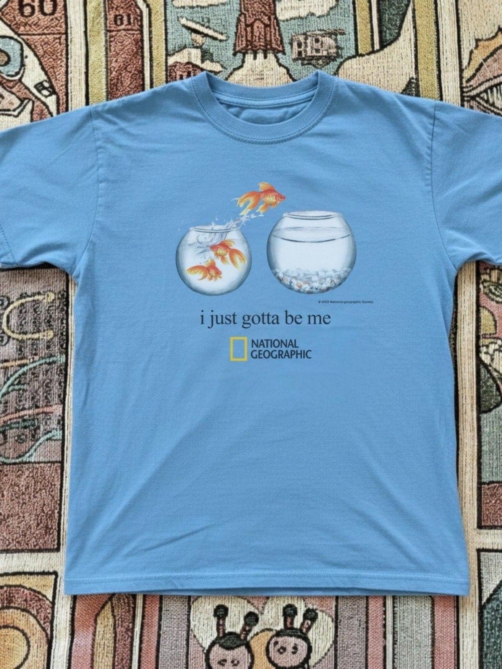Gildan Light Blue Tee with Goldfish Graphic